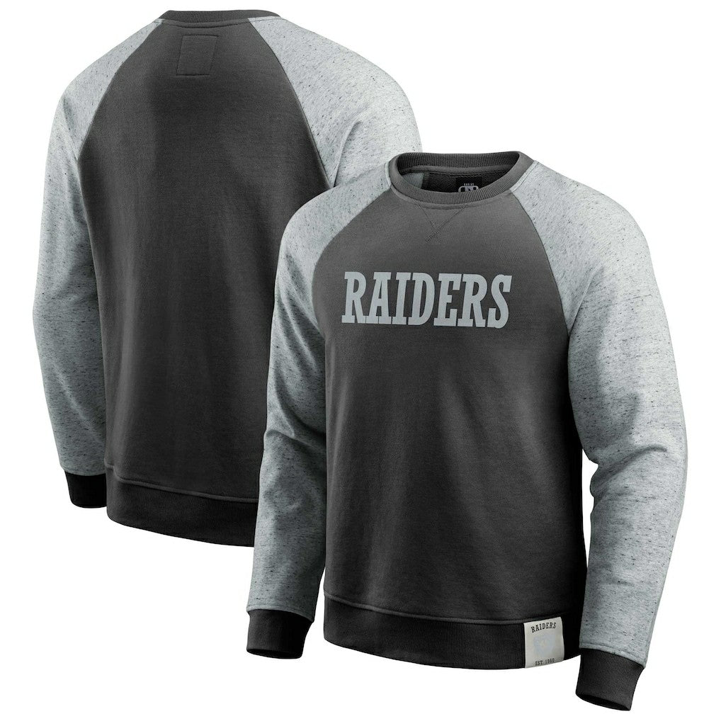 Las Vegas Raiders Darius Rucker Collection Colorblock Pullover Sweatshirt - Black/Heather Gray outlet