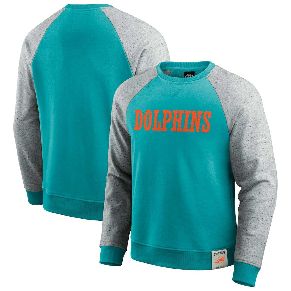 Miami Dolphins Darius Rucker Collection Colorblock Pullover Sweatshirt - Aqua/Heather Gray cheap