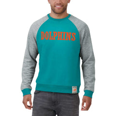 Miami Dolphins Darius Rucker Collection Colorblock Pullover Sweatshirt - Aqua/Heather Gray cheap