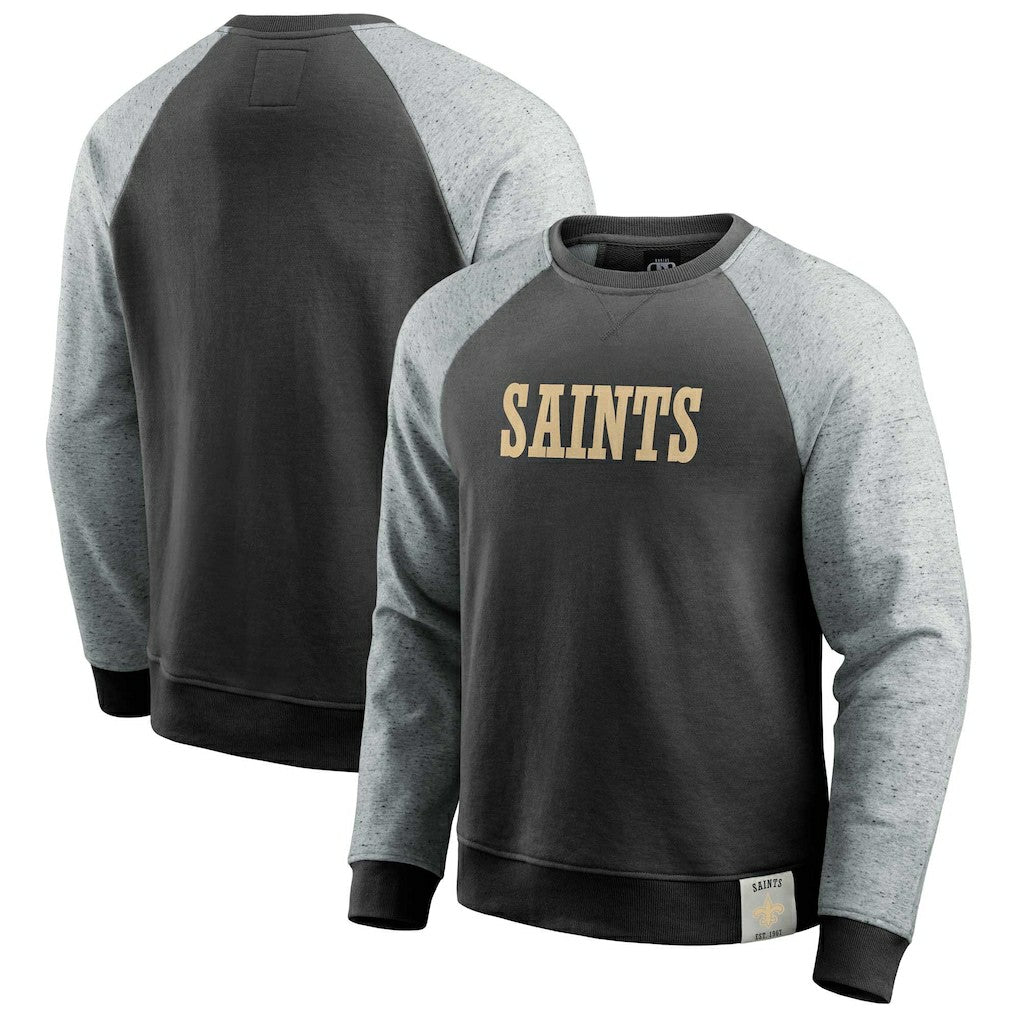 New Orleans Saints Darius Rucker Collection Colorblock Pullover Sweatshirt - Black/Heather Gray cheap