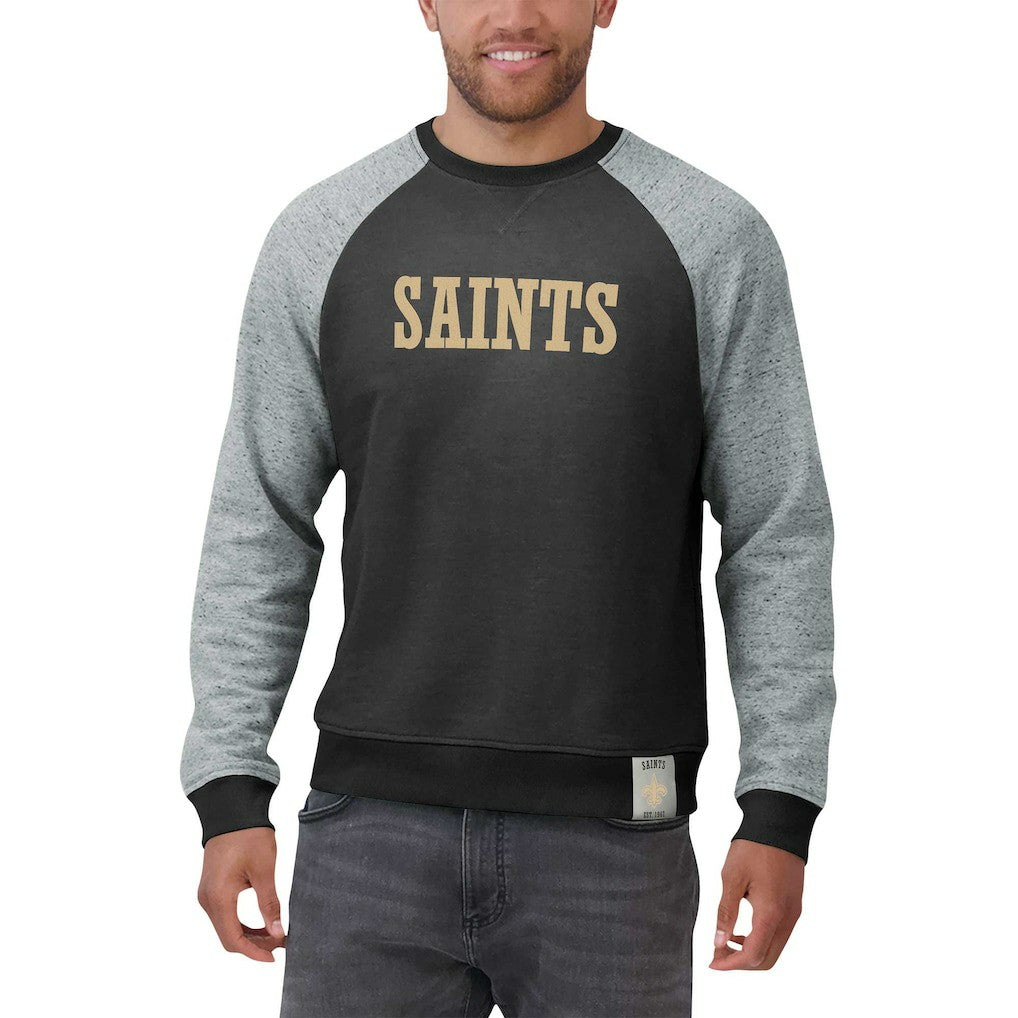 New Orleans Saints Darius Rucker Collection Colorblock Pullover Sweatshirt - Black/Heather Gray cheap