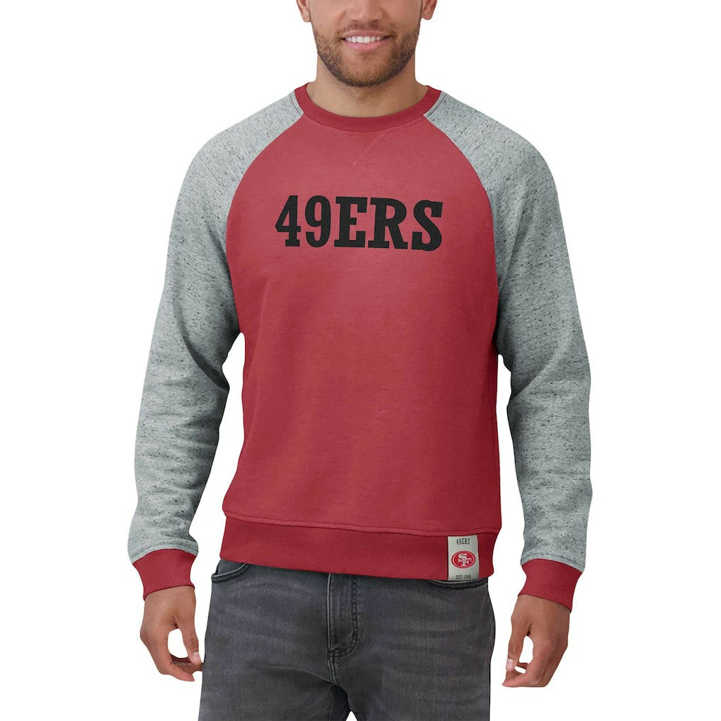 San Francisco 49ers Darius Rucker Collection Colorblock Pullover Sweatshirt - Scarlet/Heather Gray outlet