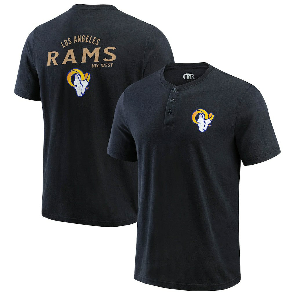 Los Angeles Rams Darius Rucker Collection Washed Henley T-Shirt - Black cheap