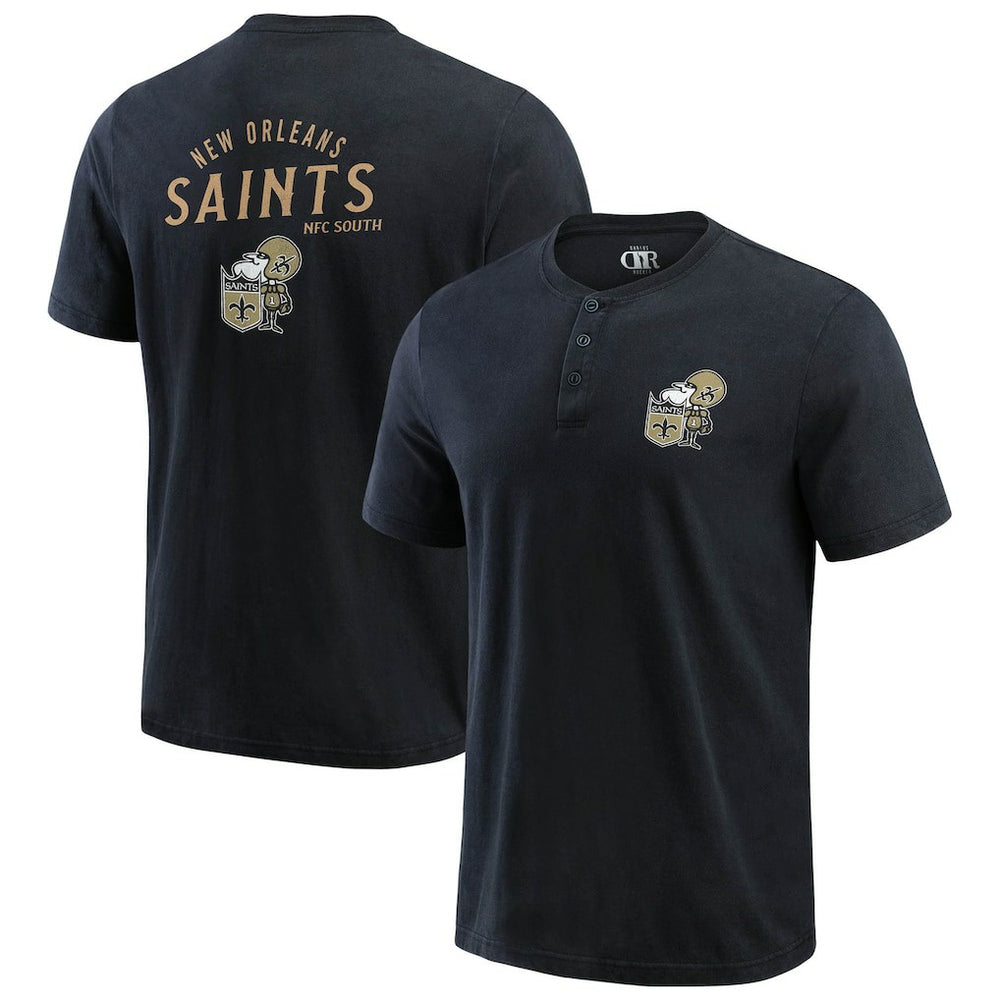 New Orleans Saints Darius Rucker Collection Washed Henley T-Shirt - Black for sale