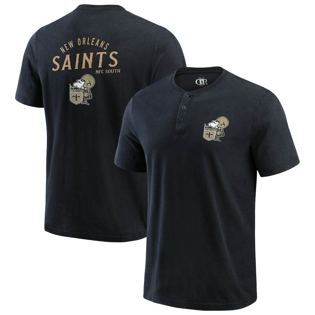 New Orleans Saints Darius Rucker Collection Washed Henley T-Shirt - Black for sale