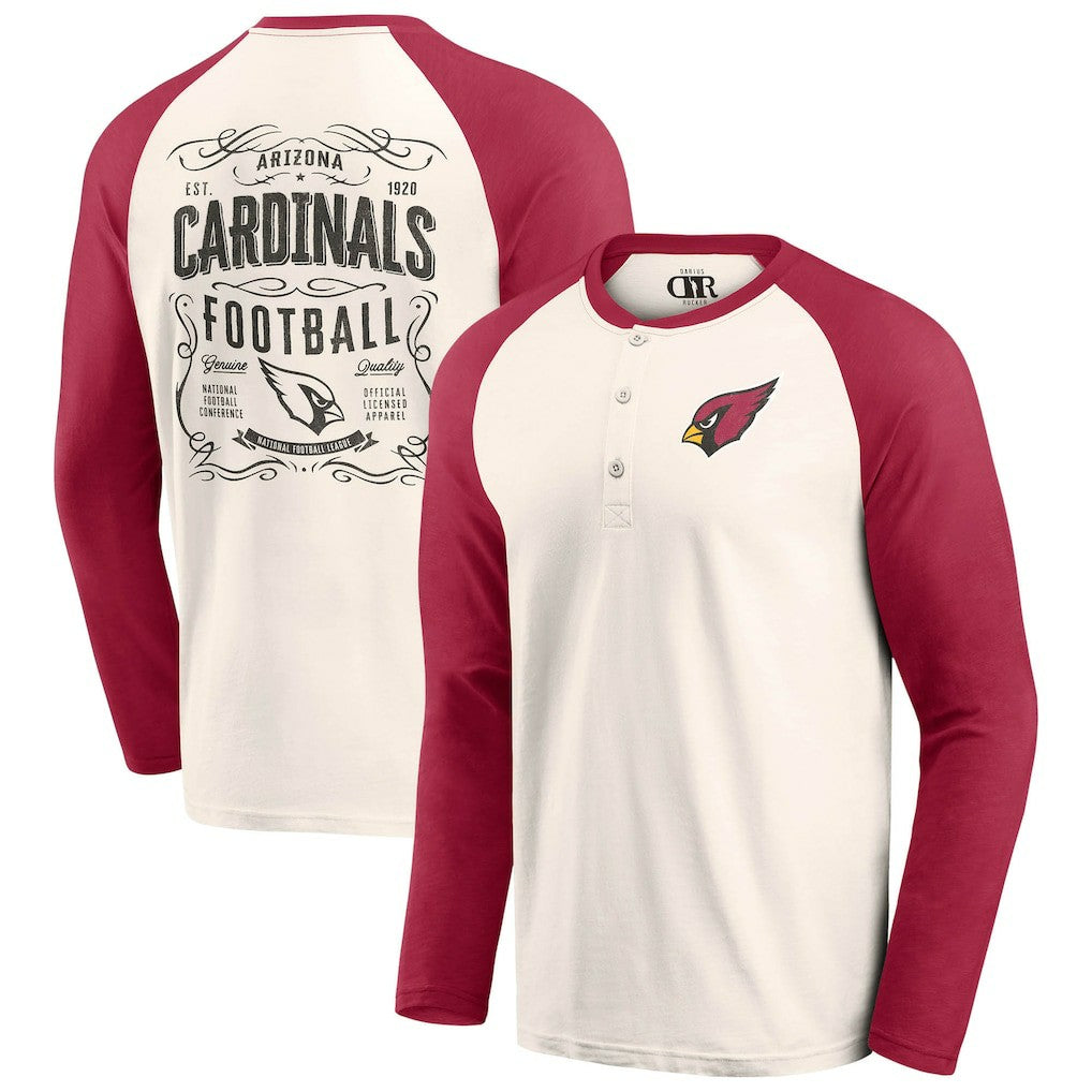 Arizona Cardinals Darius Rucker Collection Raglan Henley T-Shirt - Cream/Cardinal on sale