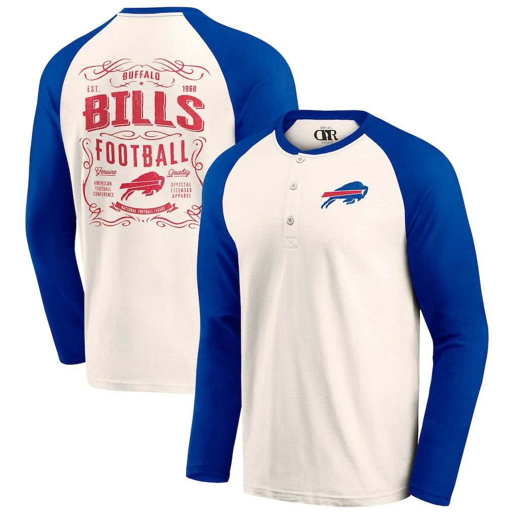Buffalo Bills Darius Rucker Collection Raglan Henley T-Shirt - Cream/Royal for sale