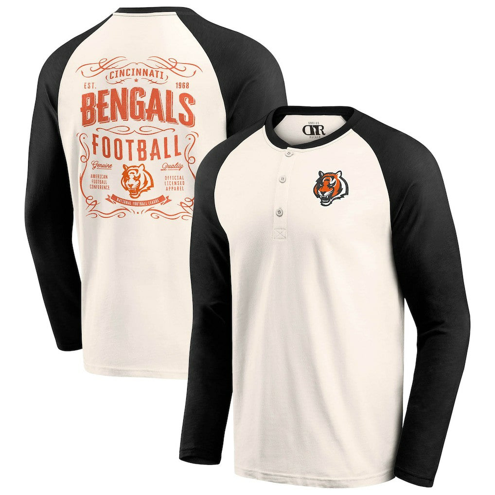 Cincinnati Bengals Darius Rucker Collection Raglan Henley T-Shirt - Cream/Black outlet