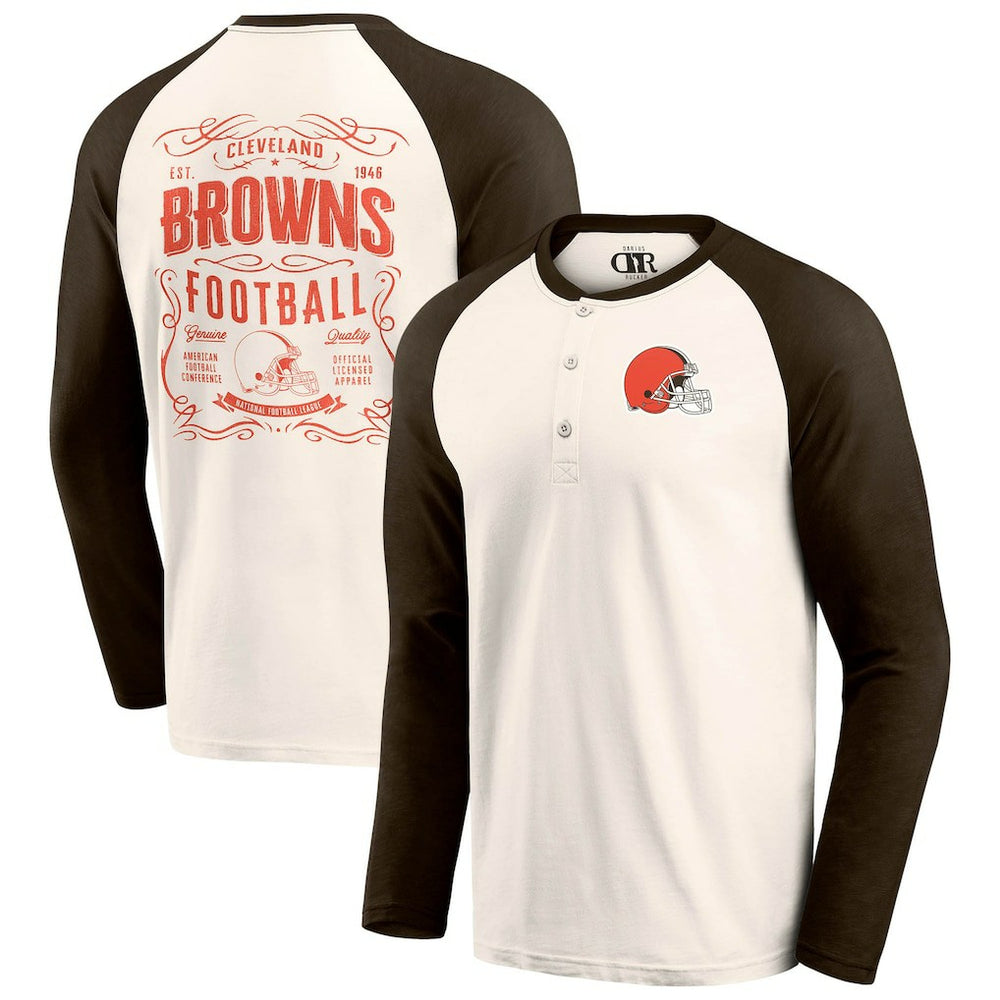 Cleveland Browns Darius Rucker Collection Raglan Henley T-Shirt - Cream/Brown discount