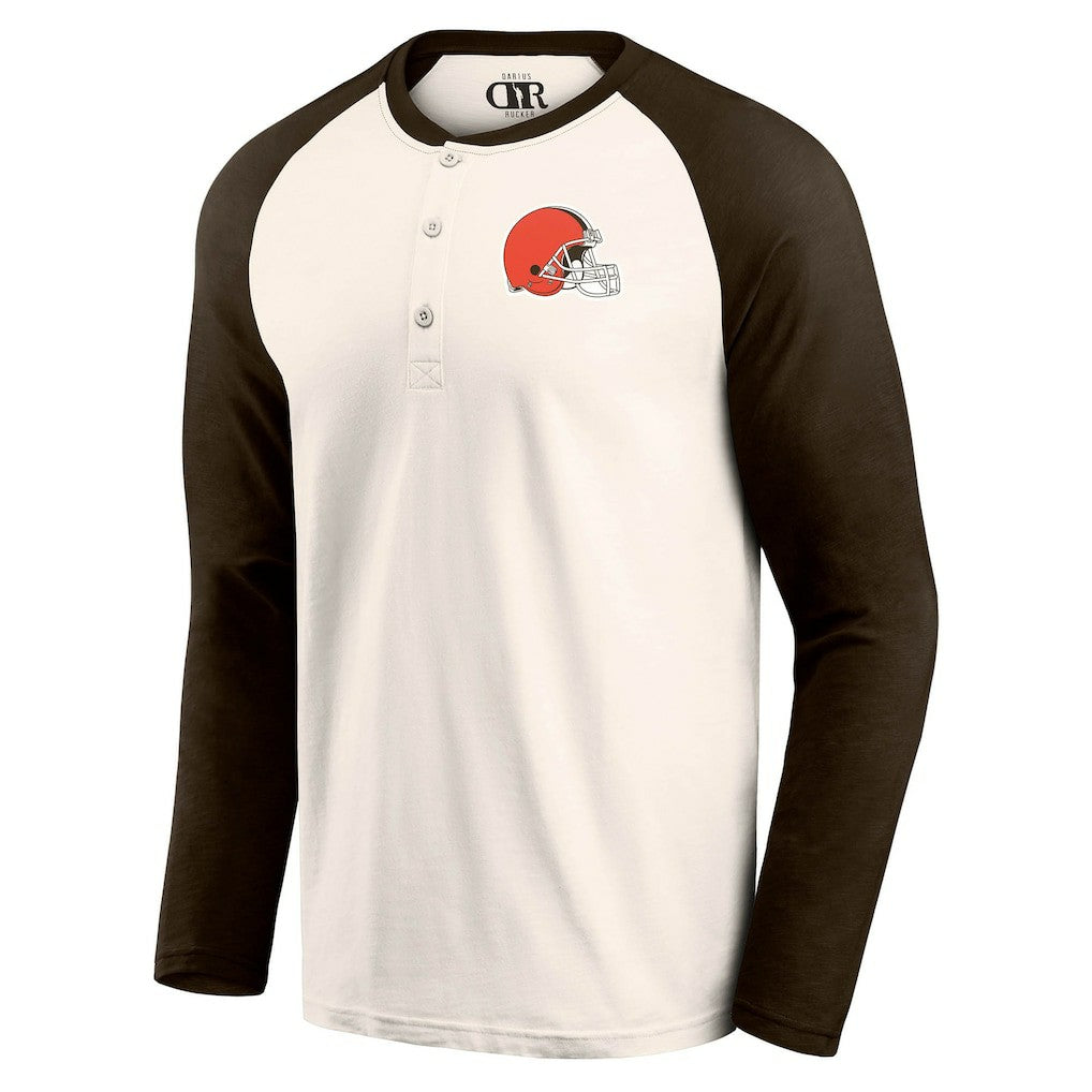 Cleveland Browns Darius Rucker Collection Raglan Henley T-Shirt - Cream/Brown discount