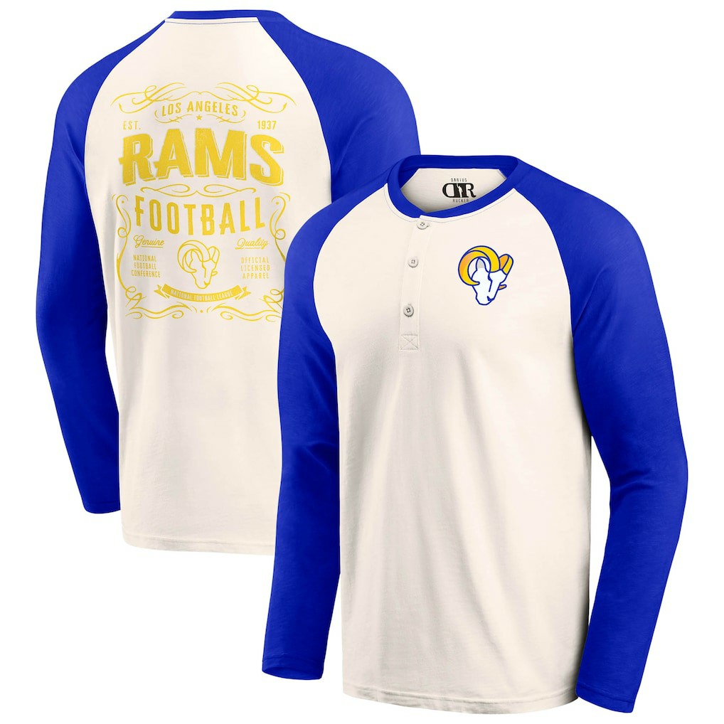 Los Angeles Rams Darius Rucker Collection Raglan Henley T-Shirt - Cream/Royal outlet