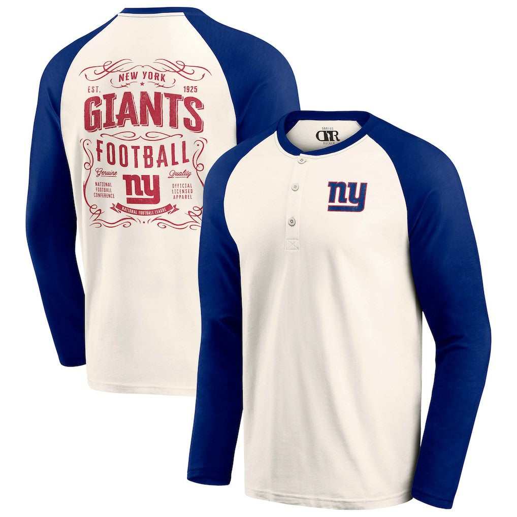 New York Giants Darius Rucker Collection Raglan Henley T-Shirt - Cream/Royal for sale