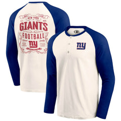 New York Giants Darius Rucker Collection Raglan Henley T-Shirt - Cream/Royal for sale