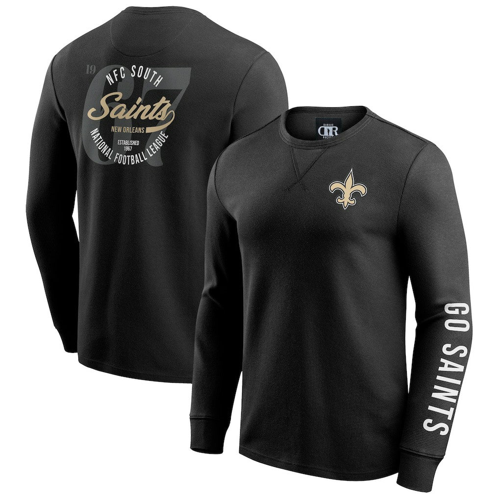 New Orleans Saints Darius Rucker Collection Washed Waffle-Knit Long Sleeve T-Shirt - Black cheap