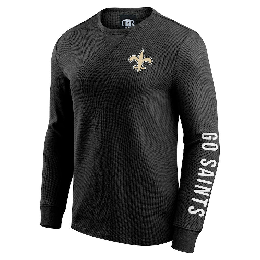 New Orleans Saints Darius Rucker Collection Washed Waffle-Knit Long Sleeve T-Shirt - Black cheap