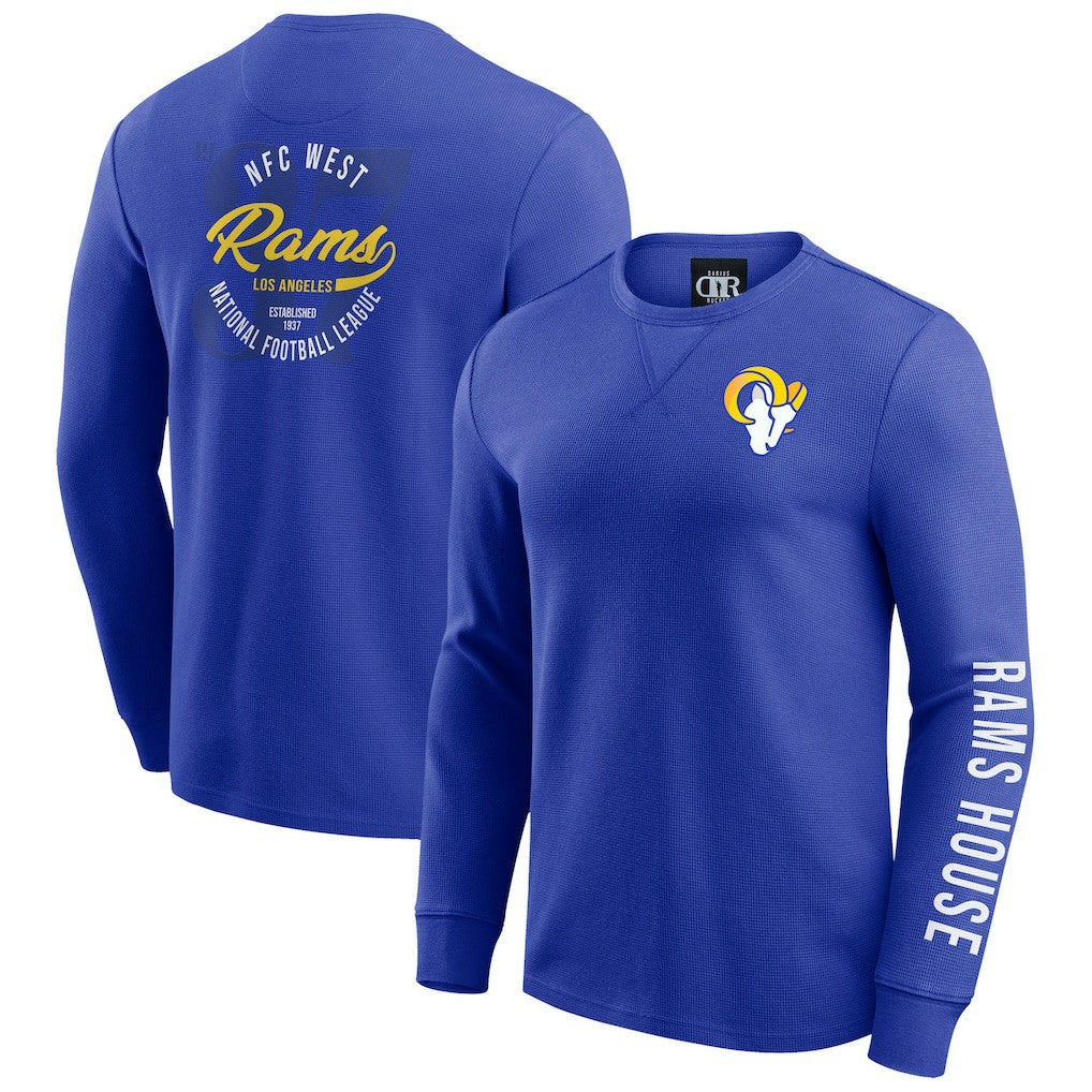 Los Angeles Rams Darius Rucker Collection Washed Waffle-Knit Long Sleeve T-Shirt - Royal for sale