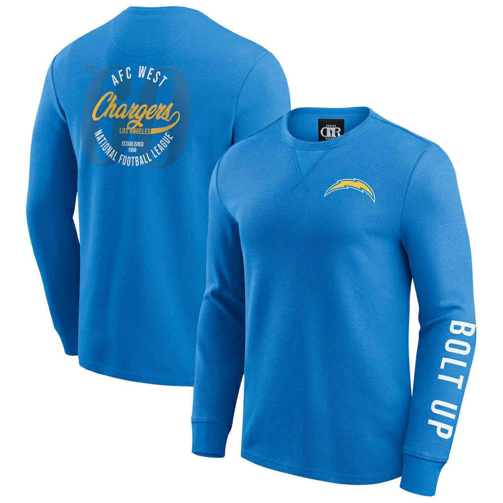 Los Angeles Chargers Darius Rucker Collection Washed Waffle-Knit Long Sleeve T-Shirt - Powder Blue cheap