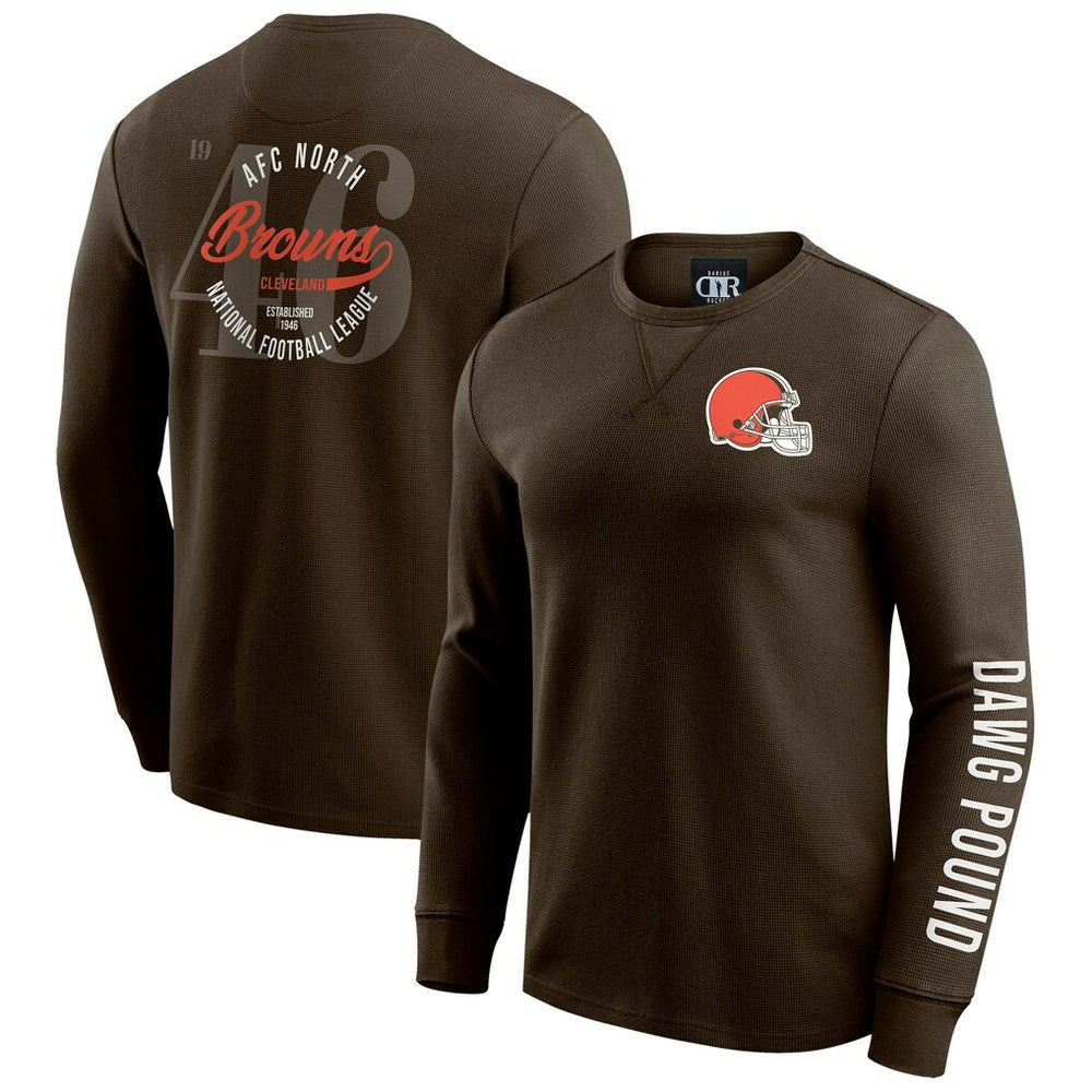 Cleveland Browns Darius Rucker Collection Washed Waffle-Knit Long Sleeve T-Shirt - Brown on sale