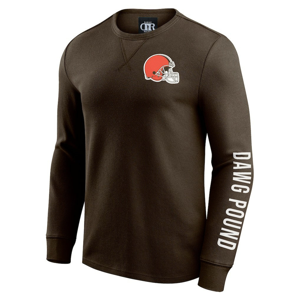 Cleveland Browns Darius Rucker Collection Washed Waffle-Knit Long Sleeve T-Shirt - Brown on sale