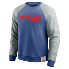 New England Patriots Darius Rucker Collection Throwback Color Block Raglan Pullover Sweatshirt - Royal/Heather Gray for sale