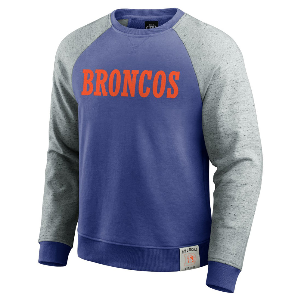 Denver Broncos Darius Rucker Collection Throwback Color Block Raglan Pullover Sweatshirt - Royal/Heather Gray sale