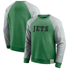 New York Jets Darius Rucker Collection Throwback Color Block Raglan Pullover Sweatshirt - Kelly Green/Heather Gray outlet