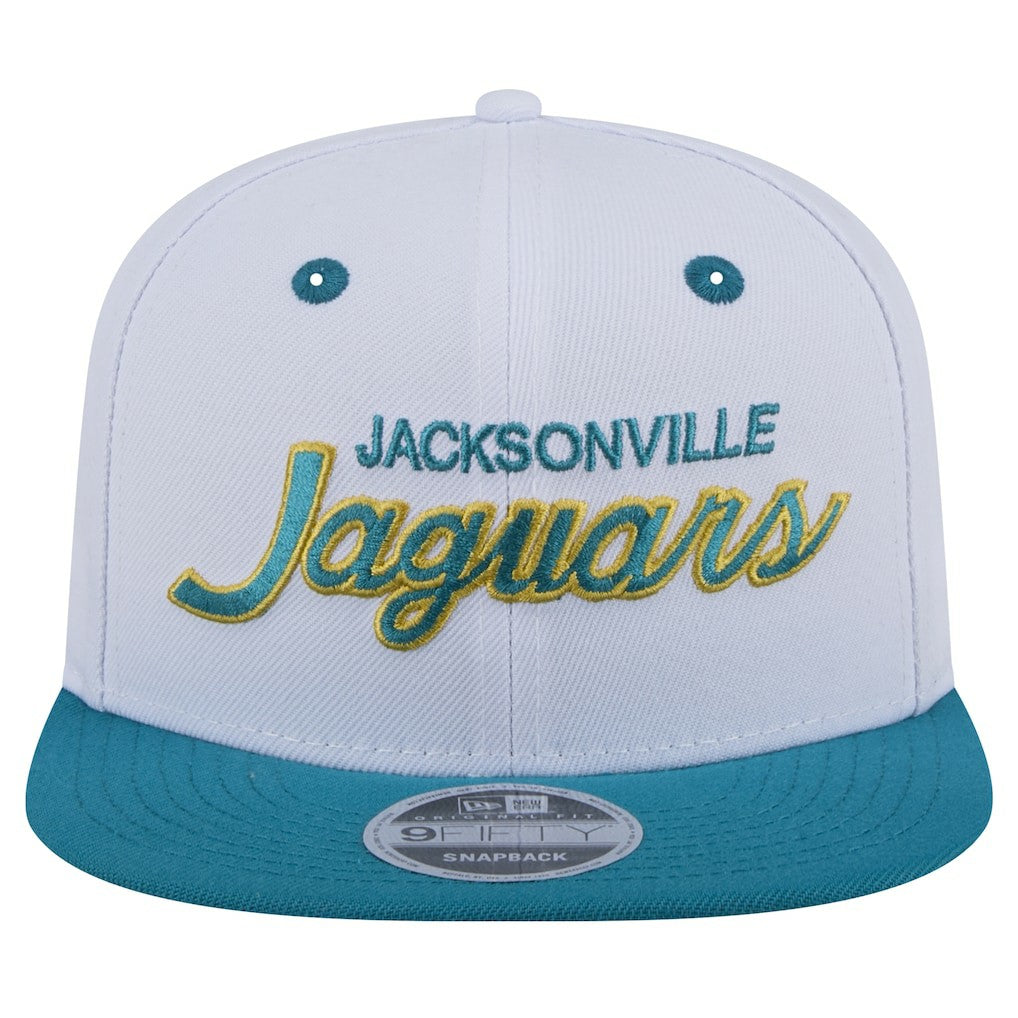 Jacksonville Jaguars New Era Throwback Sparky Original Fit 9FIFTY Snapback Hat - White/Teal for sale