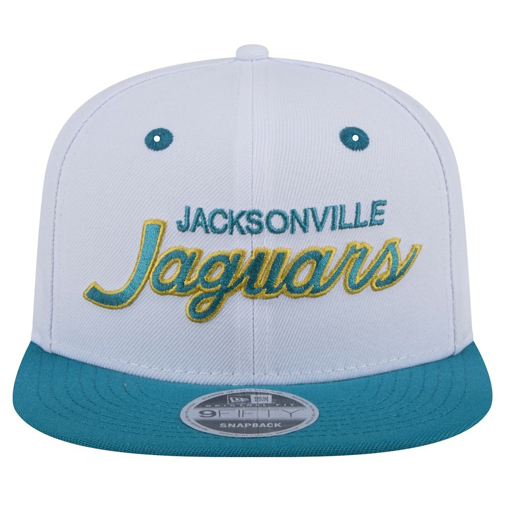 Jacksonville Jaguars New Era Throwback Sparky Original Fit 9FIFTY Snapback Hat - White/Teal for sale