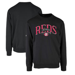 Cincinnati Reds Levelwear Zane Cooperstown Collection Retro Spellout Pullover Sweatshirt - Black