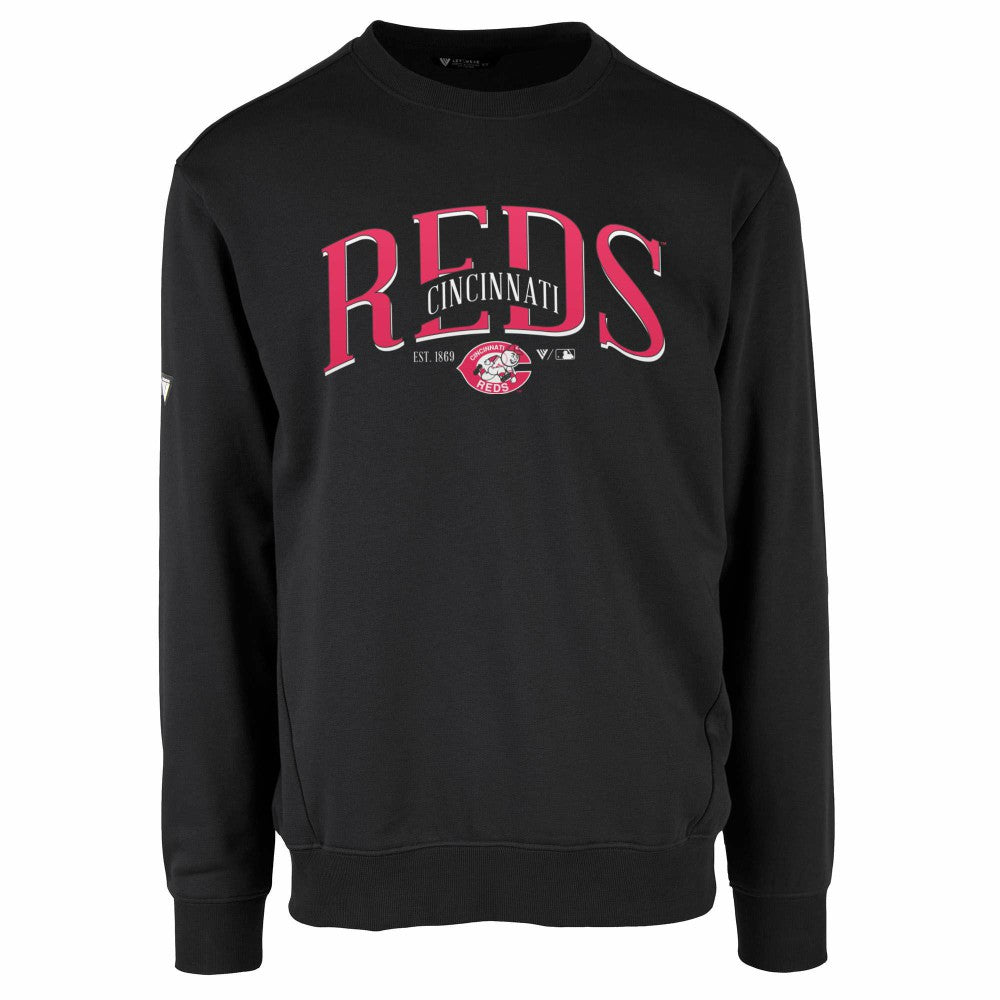 Cincinnati Reds Levelwear Zane Cooperstown Collection Retro Spellout Pullover Sweatshirt - Black