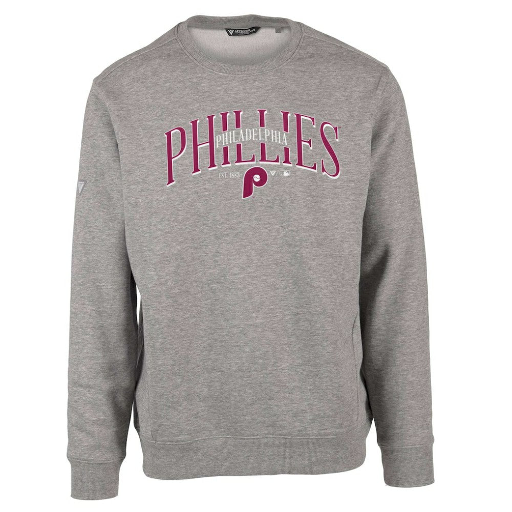 Philadelphia Phillies Levelwear Zane Cooperstown Collection Retro Spellout Pullover Sweatshirt - Gray