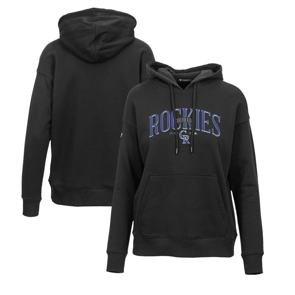 Colorado Rockies Levelwear Women's Adorn Cooperstown Collection Retro Spellout Pullover Hoodie - Black