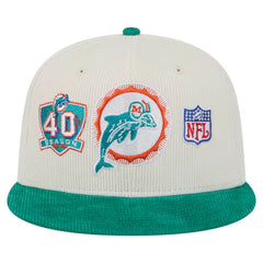 Miami Dolphins New Era Throwback Corduroy 59FIFTY Fitted Hat - Cream/Aqua online