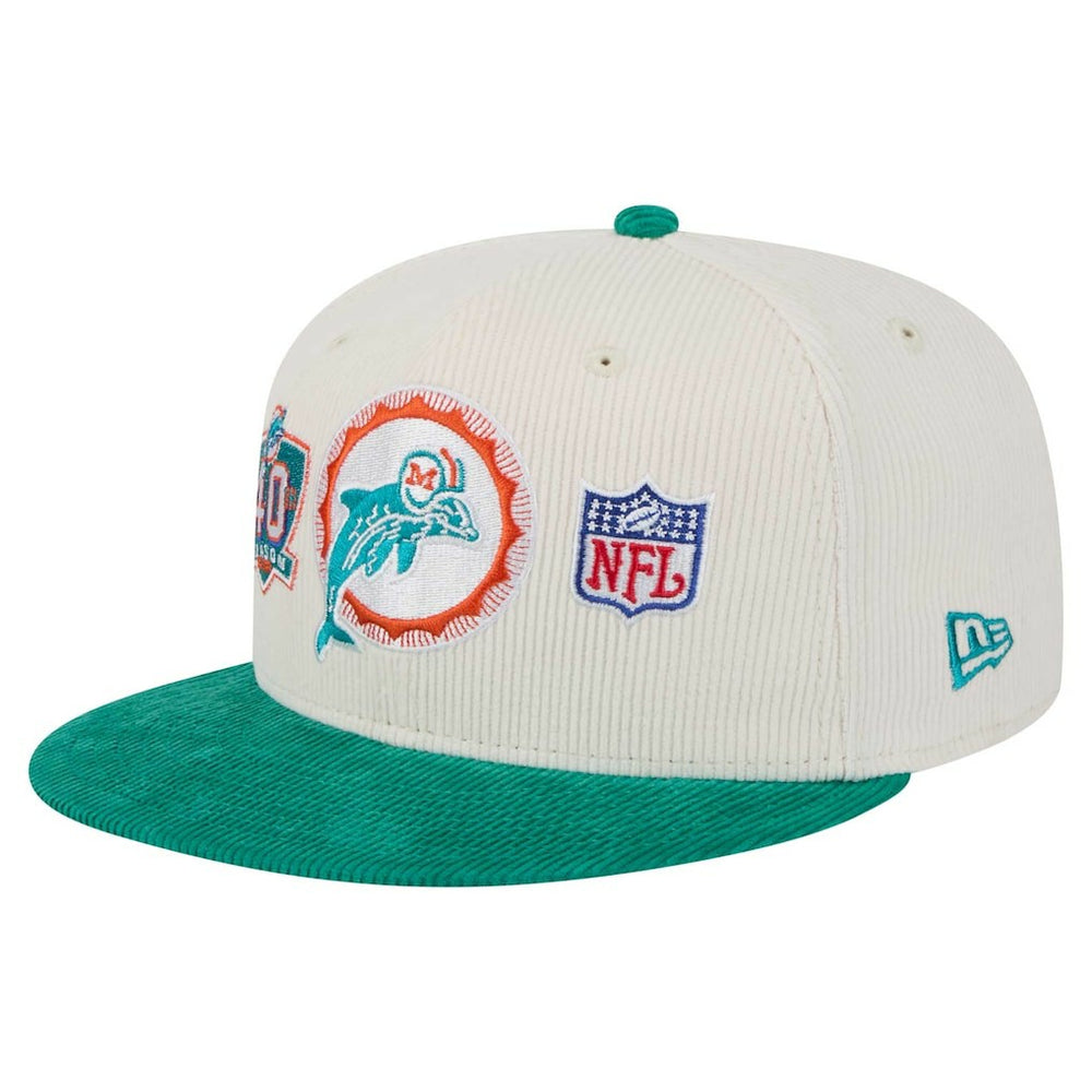Miami Dolphins New Era Throwback Corduroy 59FIFTY Fitted Hat - Cream/Aqua online