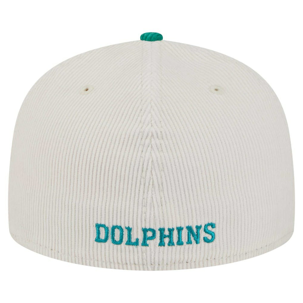 Miami Dolphins New Era Throwback Corduroy 59FIFTY Fitted Hat - Cream/Aqua online