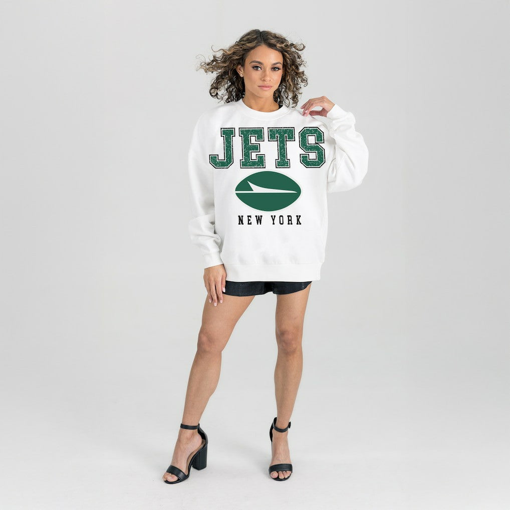 New York Jets Gameday Couture Women's Sunday Drives Oversized Crewneck Pullover Sweatshirt - White sale