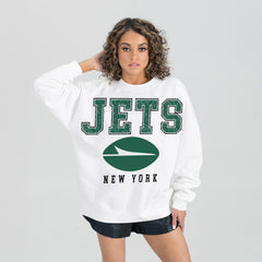 New York Jets Gameday Couture Women's Sunday Drives Oversized Crewneck Pullover Sweatshirt - White sale
