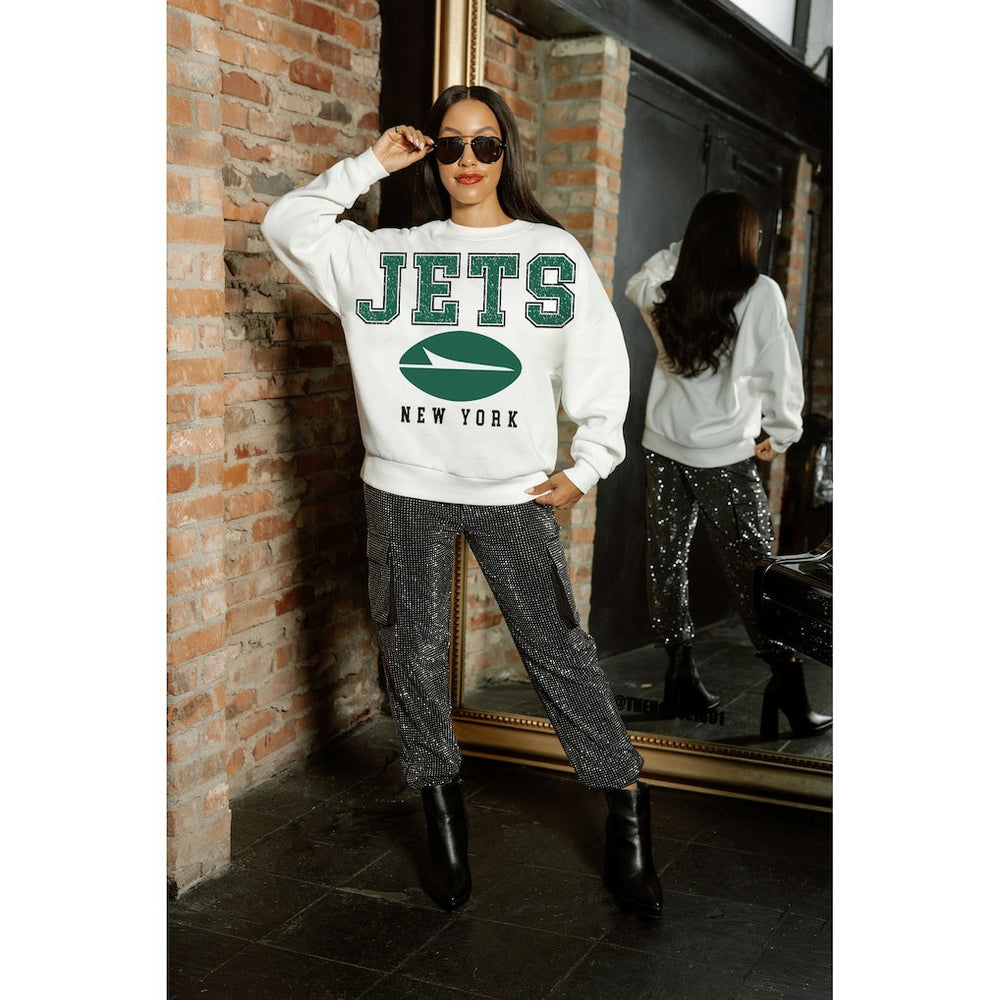 New York Jets Gameday Couture Women's Sunday Drives Oversized Crewneck Pullover Sweatshirt - White sale