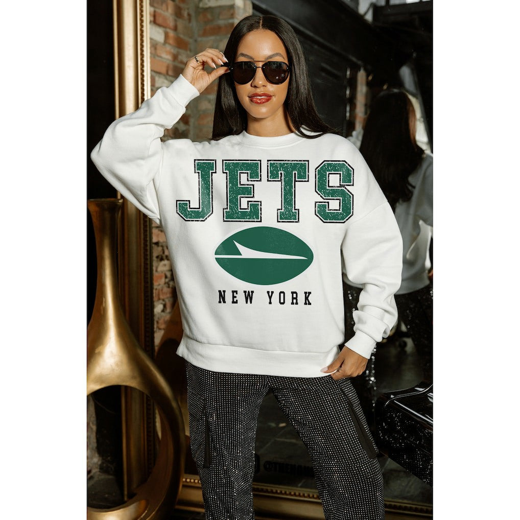 New York Jets Gameday Couture Women's Sunday Drives Oversized Crewneck Pullover Sweatshirt - White sale