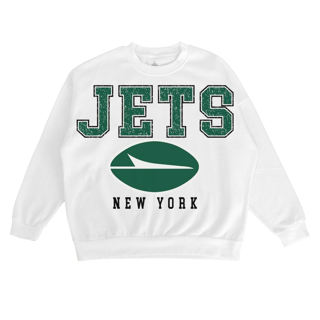 New York Jets Gameday Couture Women's Sunday Drives Oversized Crewneck Pullover Sweatshirt - White sale