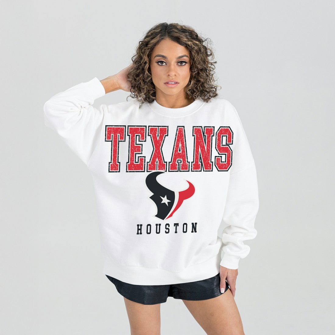Houston Texans Gameday Couture Women's Sunday Drives Oversized Crewneck Pullover Sweatshirt - White on sale
