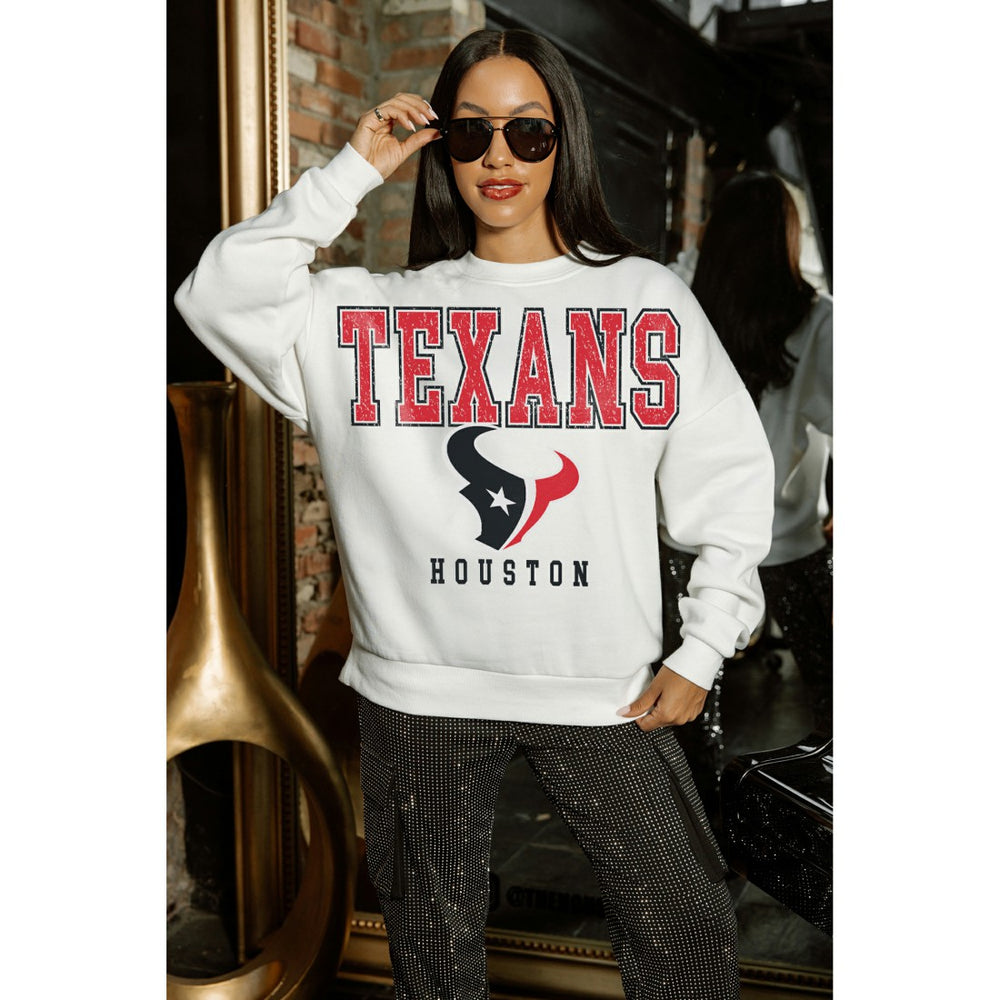 Houston Texans Gameday Couture Women's Sunday Drives Oversized Crewneck Pullover Sweatshirt - White on sale