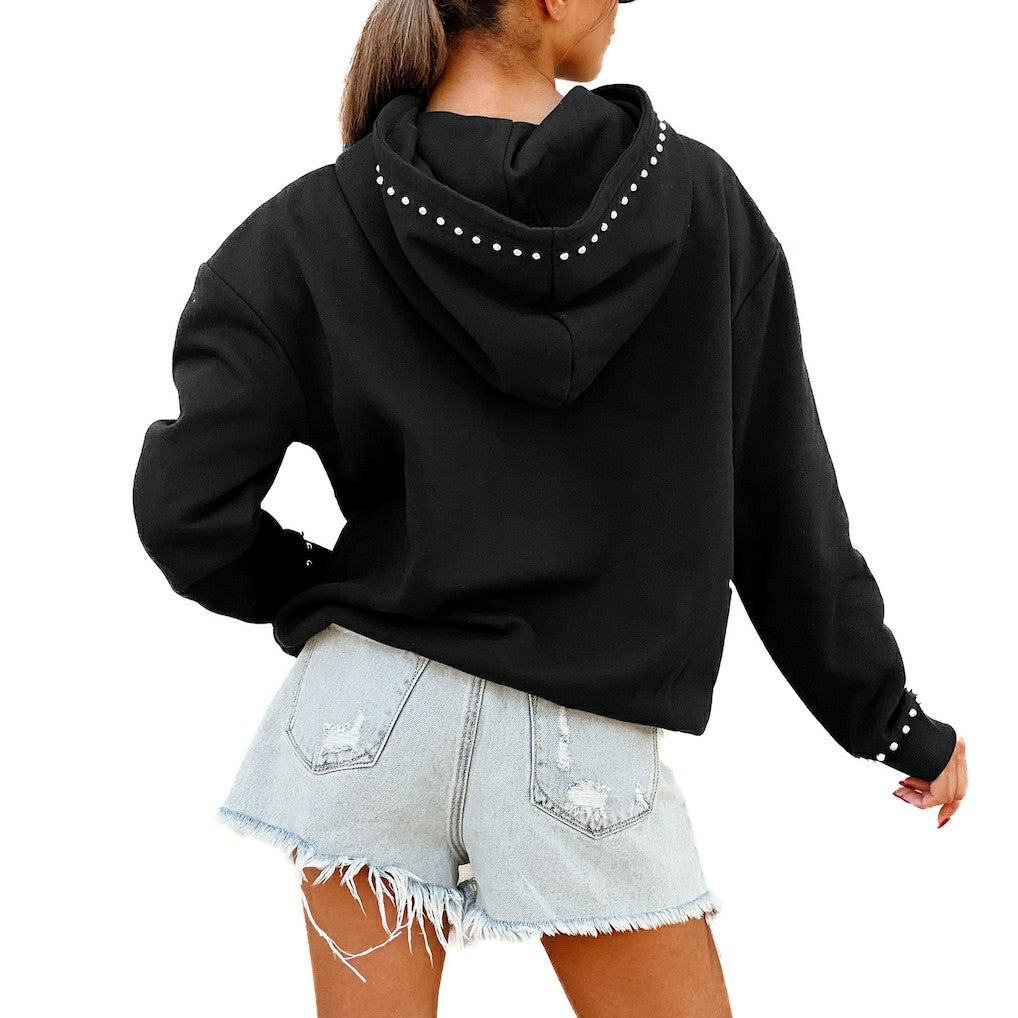 New York Jets Gameday Couture Women's Oversized Catch the Vibe Studded Pullover Hoodie - Black sale