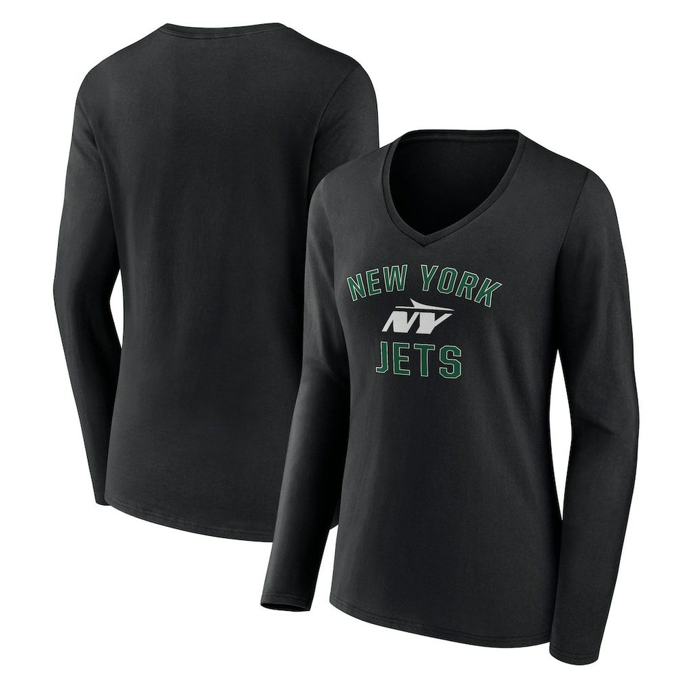 New York Jets Women's Victory Arch Long Sleeve V-Neck T-Shirt - Black outlet