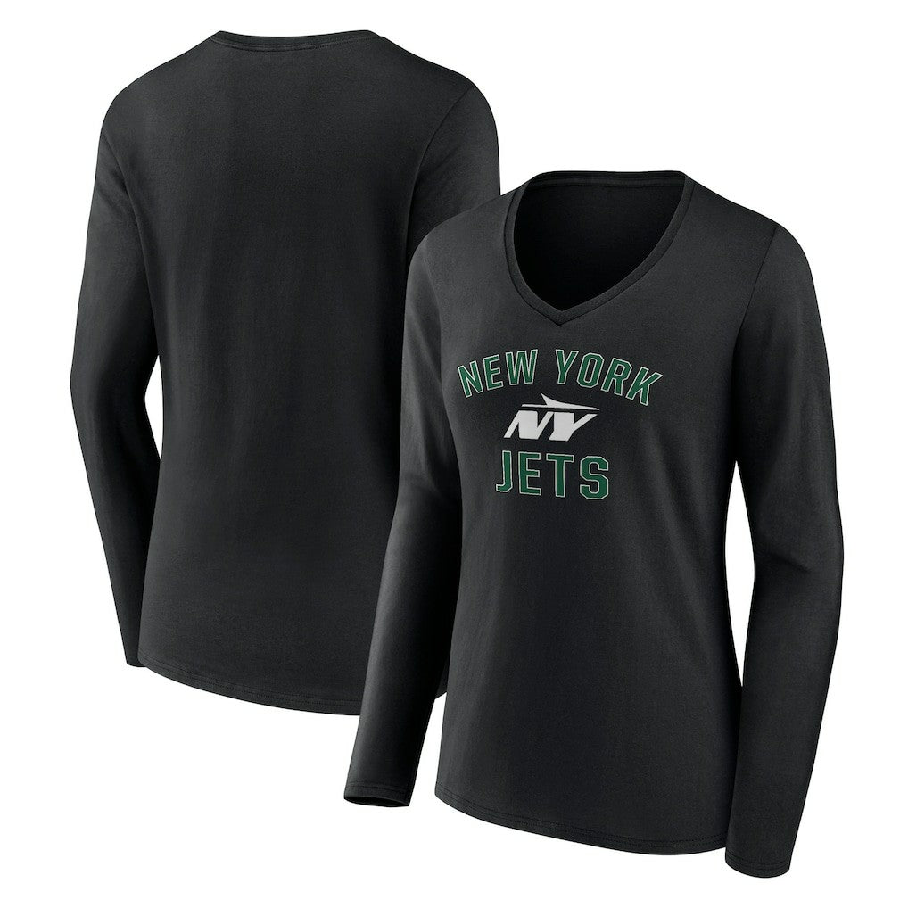 New York Jets Women's Victory Arch Long Sleeve V-Neck T-Shirt - Black outlet