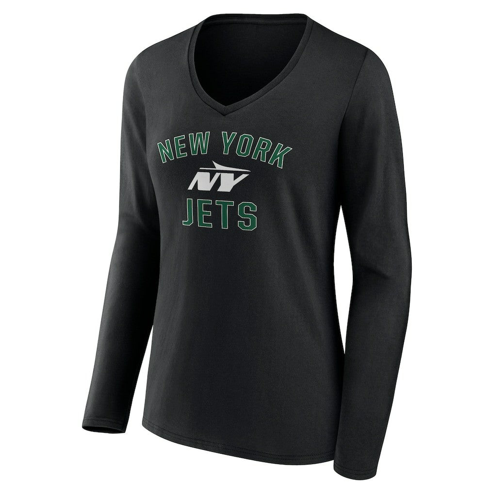New York Jets Women's Victory Arch Long Sleeve V-Neck T-Shirt - Black outlet