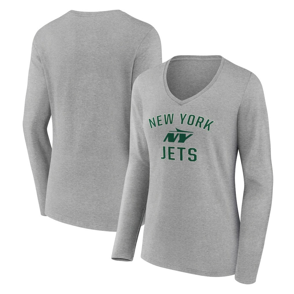 New York Jets Women's Victory Arch Long Sleeve V-Neck T-Shirt - Gray discount