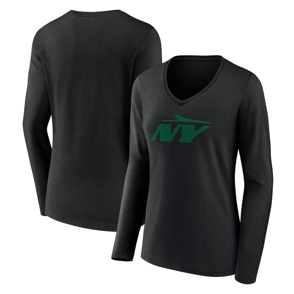 New York Jets Women's Secondary Logo Long Sleeve V-Neck T-Shirt - Black online