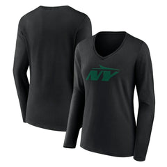 New York Jets Women's Secondary Logo Long Sleeve V-Neck T-Shirt - Black online