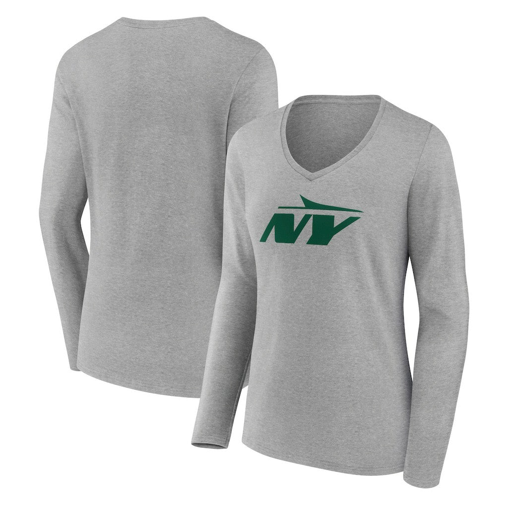 New York Jets Women's Secondary Logo Long Sleeve V-Neck T-Shirt - Gray cheap